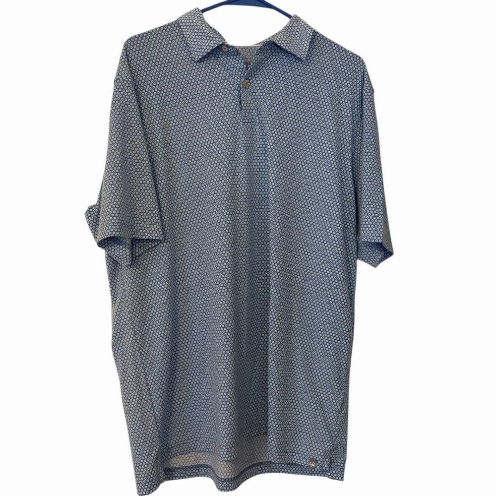 Peter Millar Polo Shirt Men Large Seaside Blue Floral Polyester Stretch Wicking